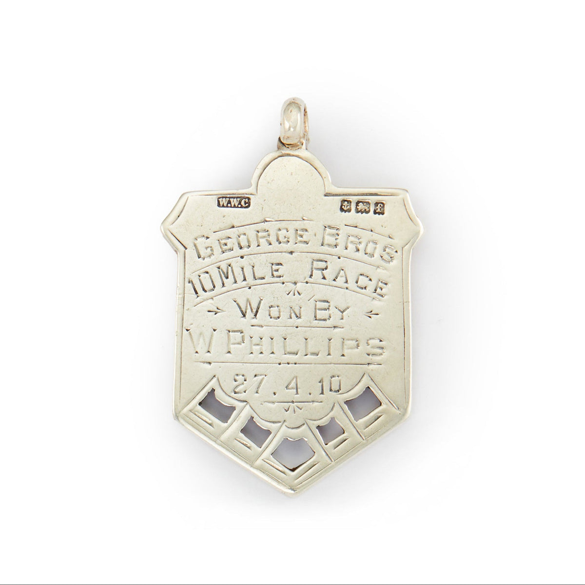 Solid Edwardian rose gold on silver beautifully engraved medallion inscribed with the date 27.4.10 at the back.