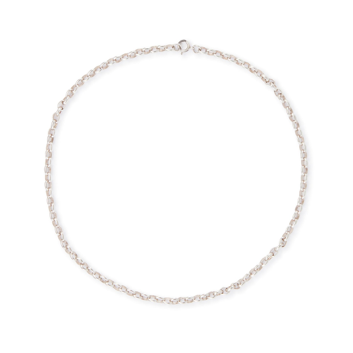 Classic Edwardian sterling silver chain with a bolt-ring clasp.