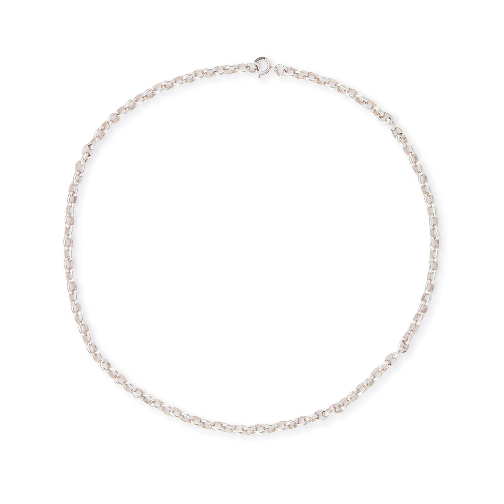 Classic Edwardian sterling silver chain with a bolt-ring clasp.