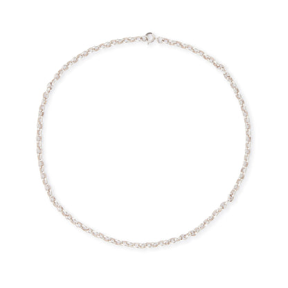 Classic Edwardian sterling silver chain with a bolt-ring clasp.