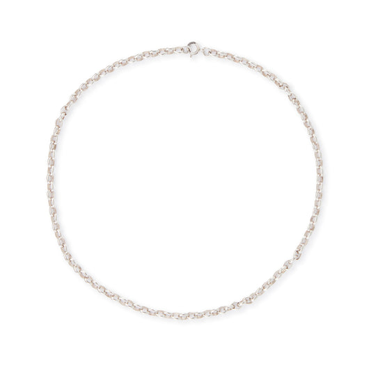Classic Edwardian sterling silver chain with a bolt-ring clasp.