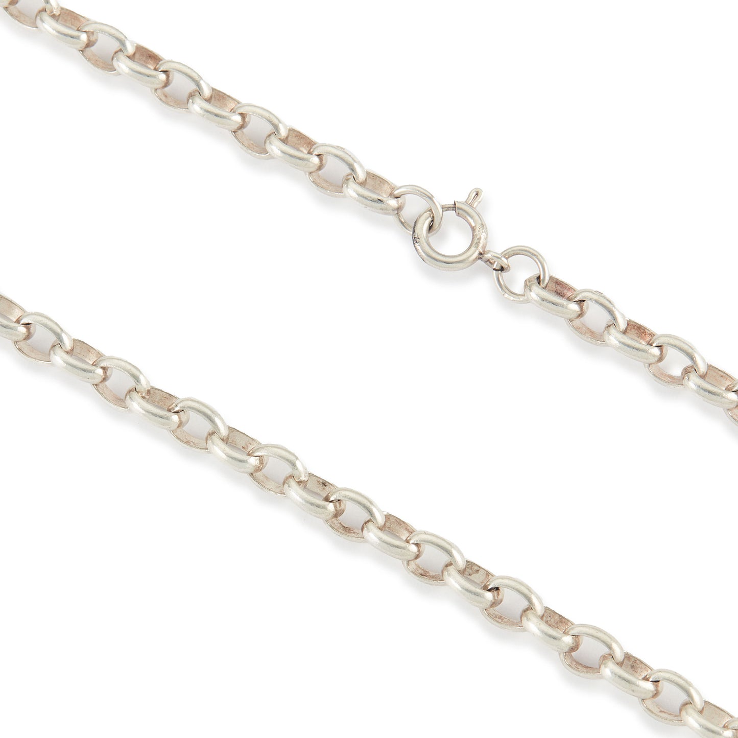 Classic Edwardian sterling silver chain with a bolt-ring clasp.