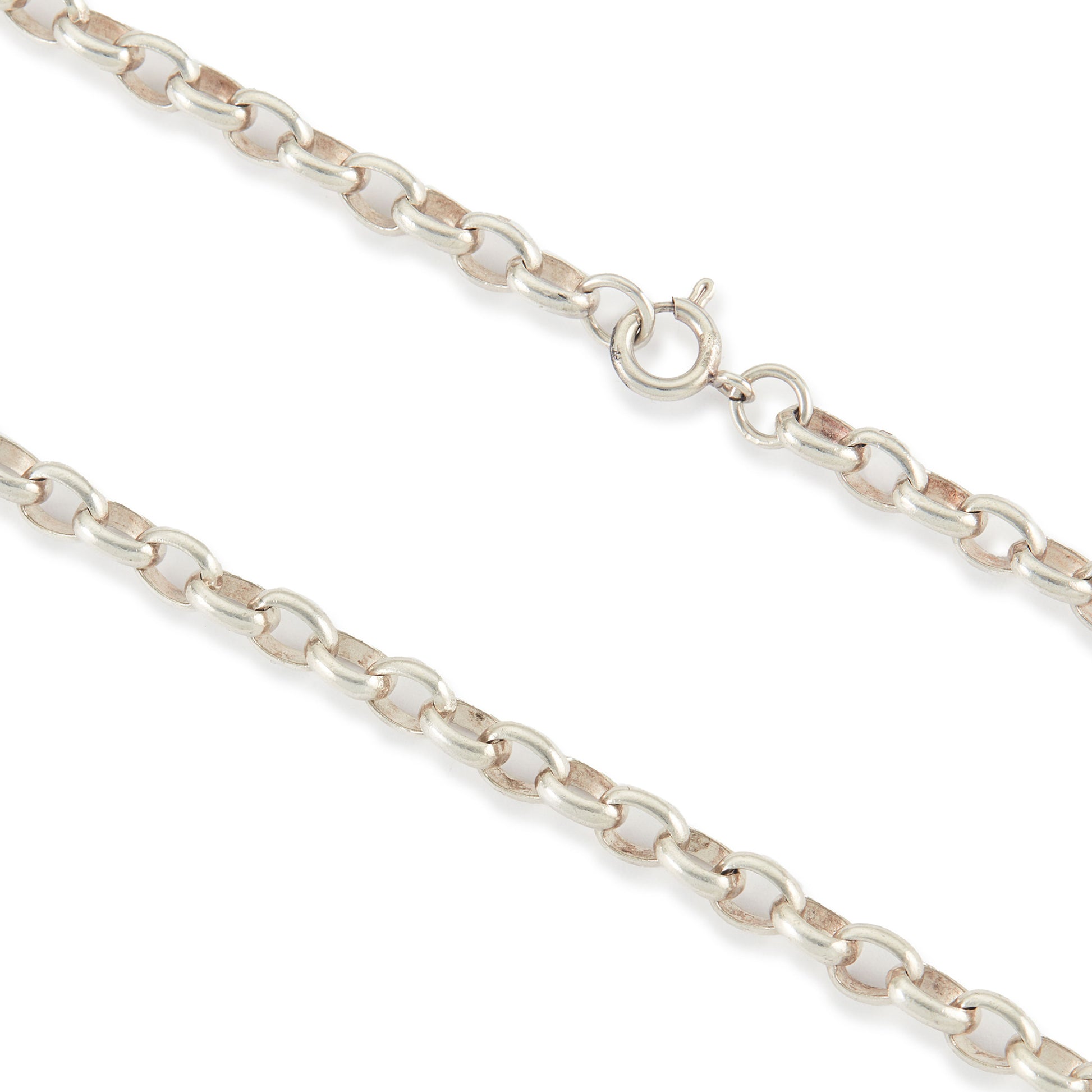 Classic Edwardian sterling silver chain with a bolt-ring clasp.
