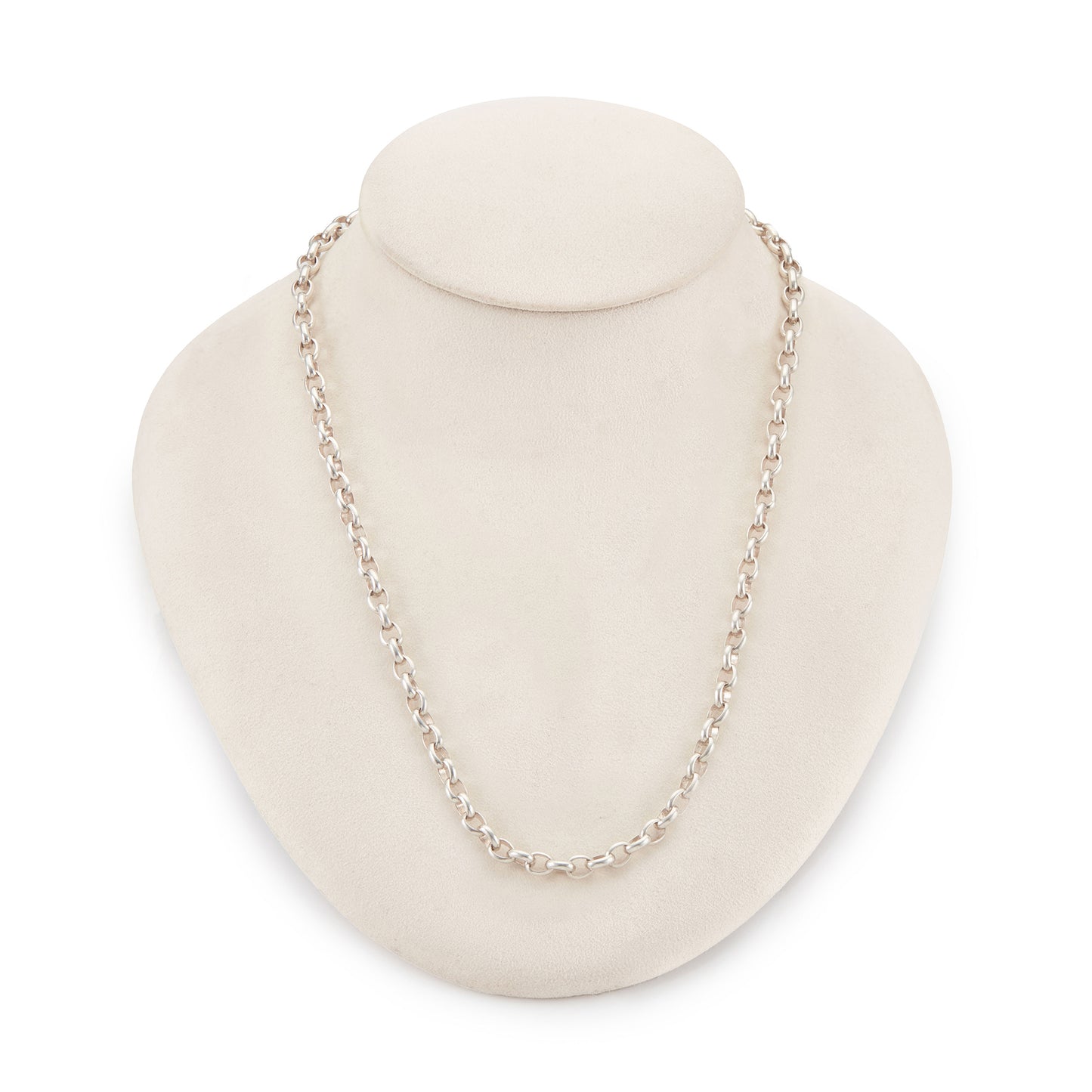 Classic Edwardian sterling silver chain with a bolt-ring clasp.