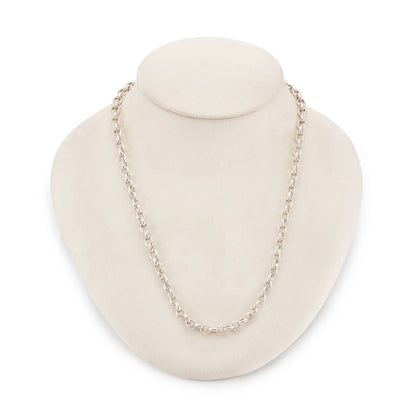 Classic Edwardian sterling silver chain with a bolt-ring clasp.