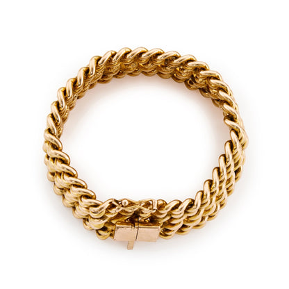 Bold French vintage rose gold filled three line curb link statement bracelet.