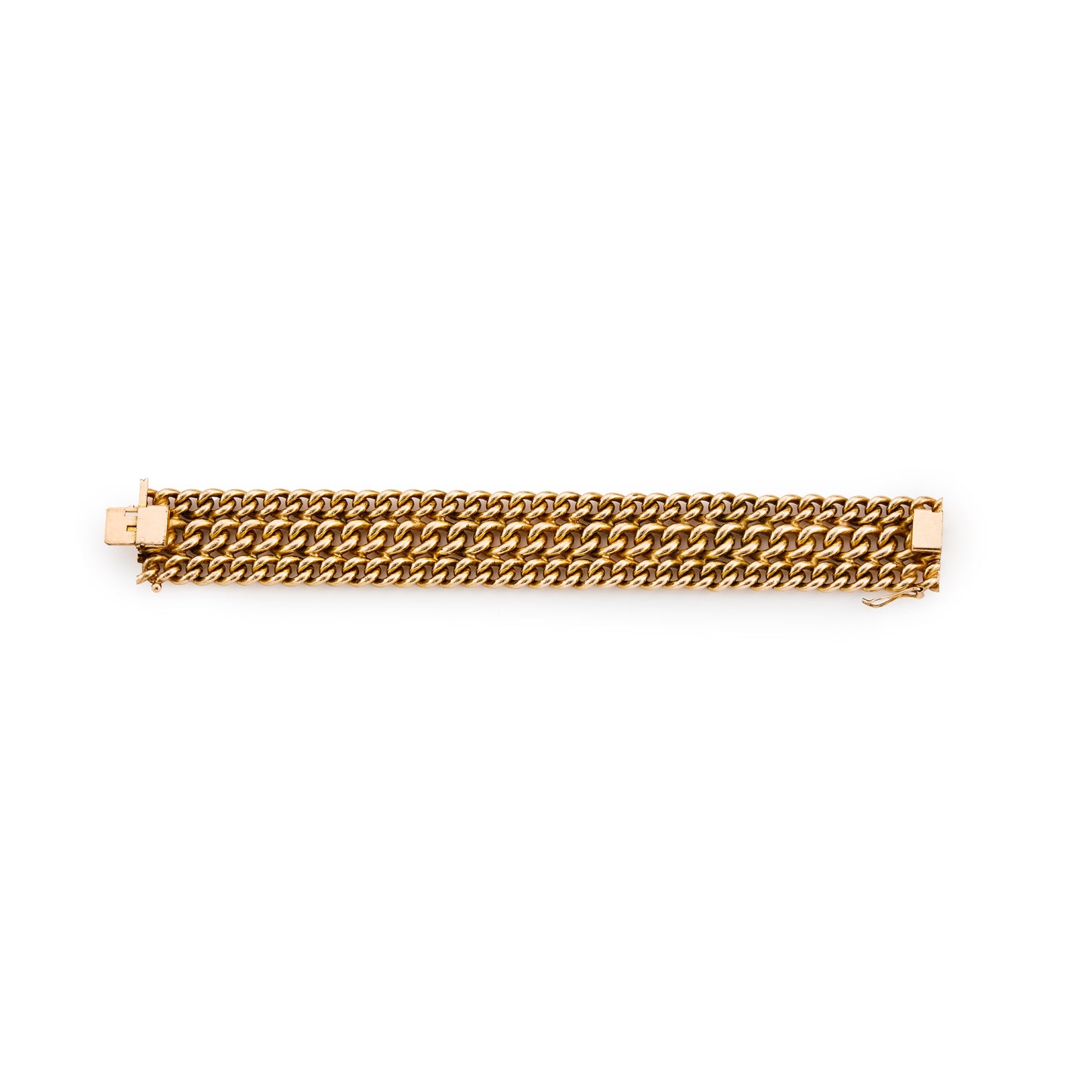 Bold French vintage rose gold filled three line curb link statement bracelet.