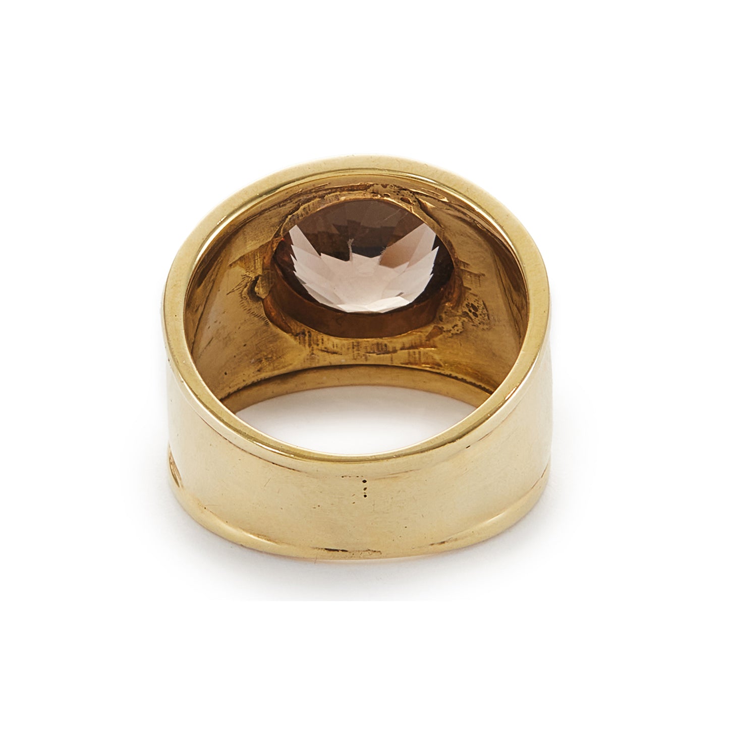 Classic gold plated on silver ring with a beautifully faceted smoky quartz in a tube setting.