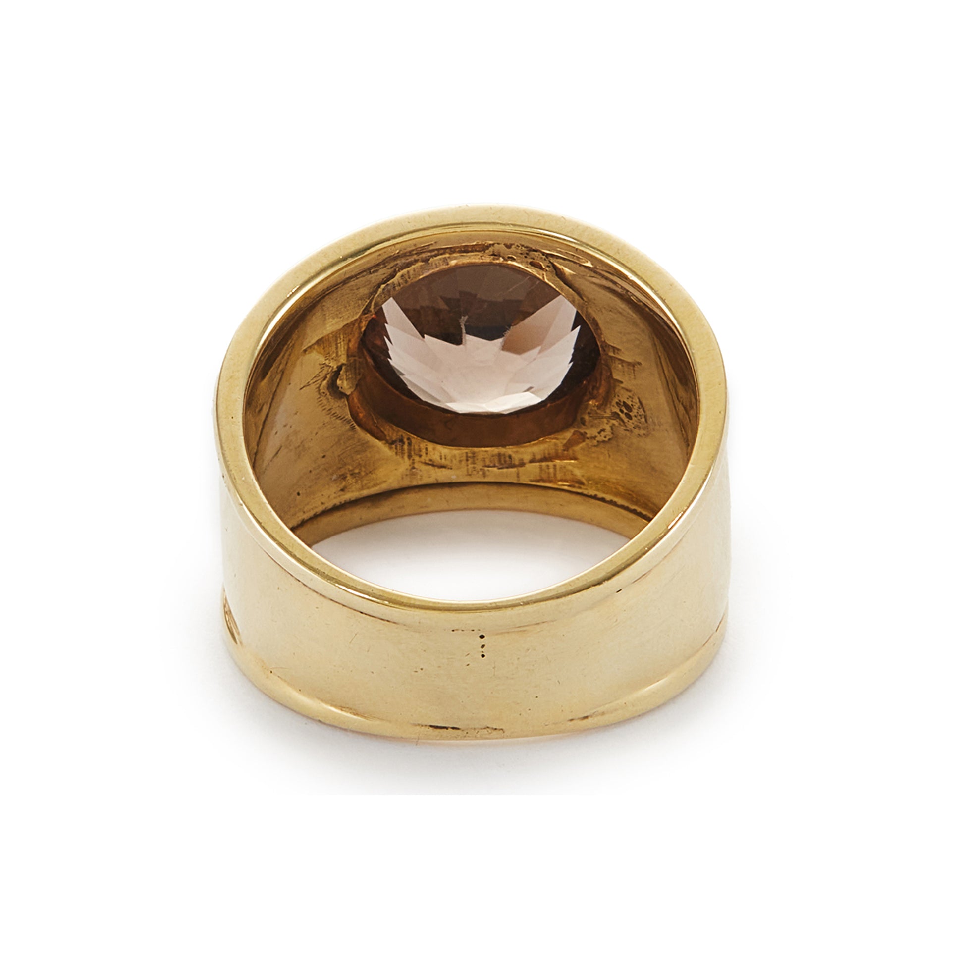 Classic gold plated on silver ring with a beautifully faceted smoky quartz in a tube setting.