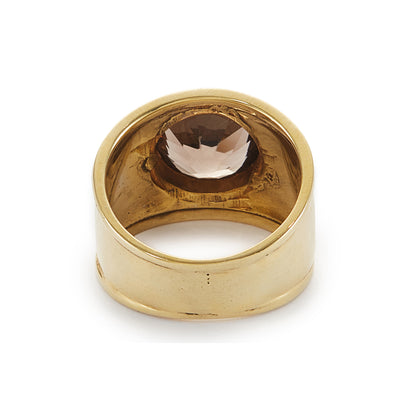 Classic gold plated on silver ring with a beautifully faceted smoky quartz in a tube setting.