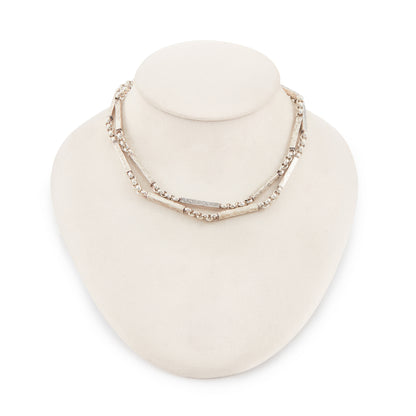 Stylish handmade Modernist sterling silver chain with long rectangular textured links, interspersed with belcher link chain.