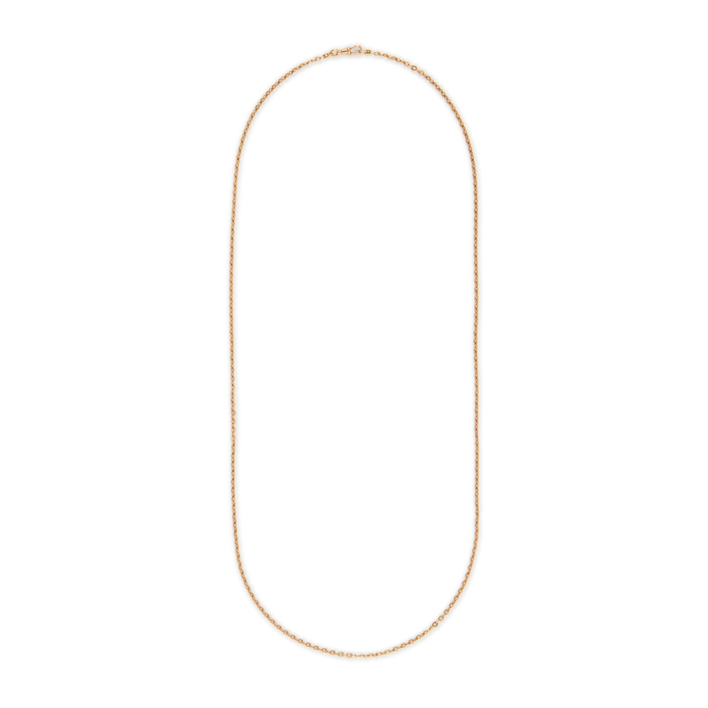 Classic long Victorian 9ct rose gold belcher link chain with a dog clip.