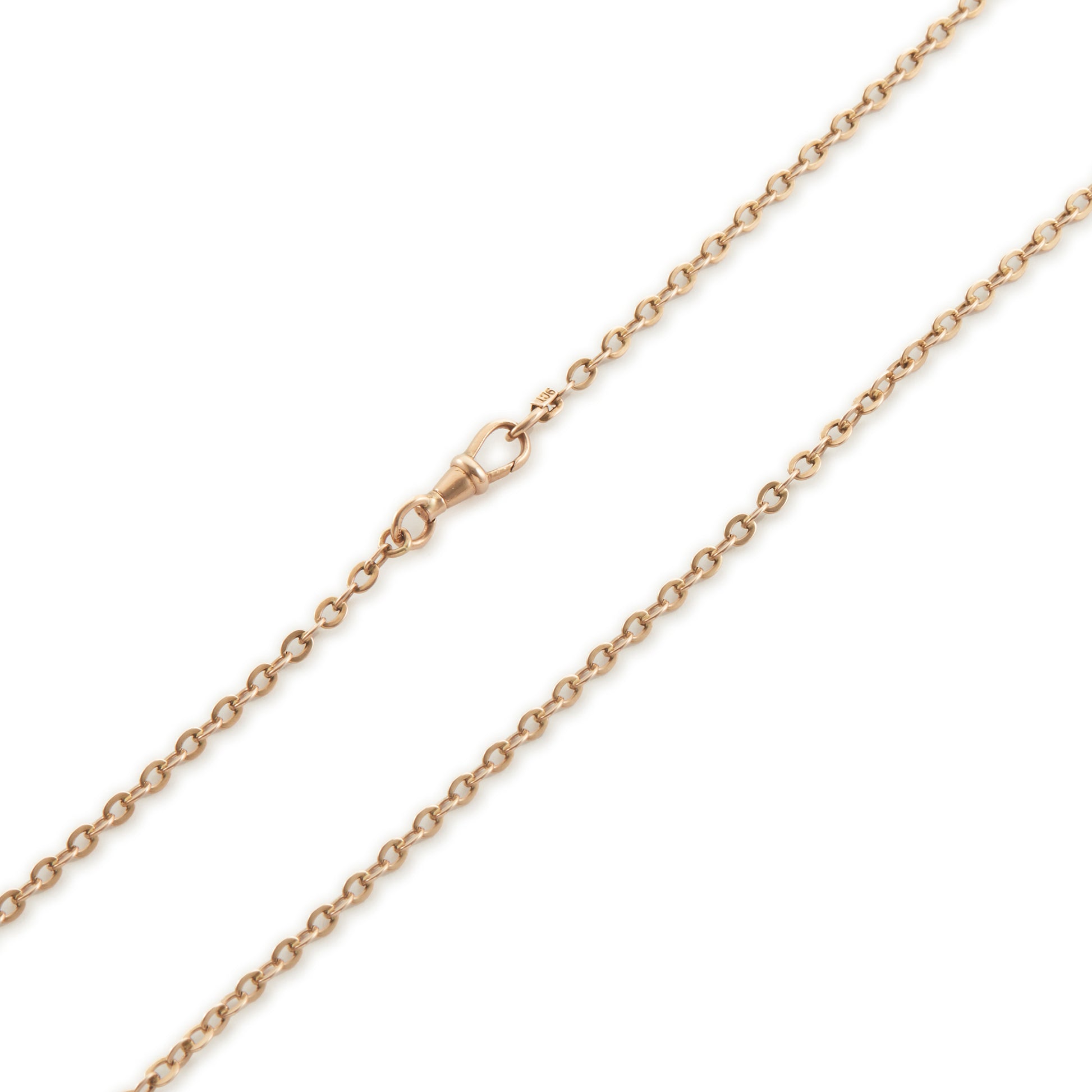Classic long Victorian 9ct rose gold belcher link chain with a dog clip.