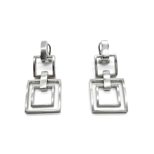 Stylish Modernist Mexican articulated silver drop earrings.