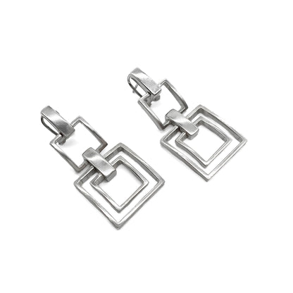 Stylish Modernist Mexican articulated silver drop earrings.