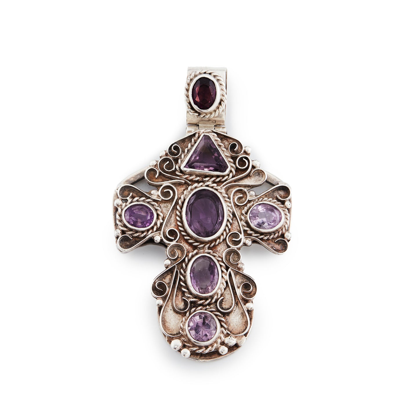 Mexican Sterling Silver Amethyst Cross Pendant