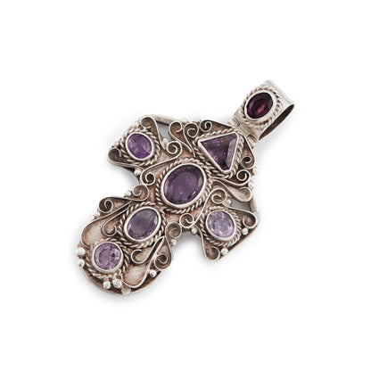 Mexican Sterling Silver Amethyst Cross Pendant