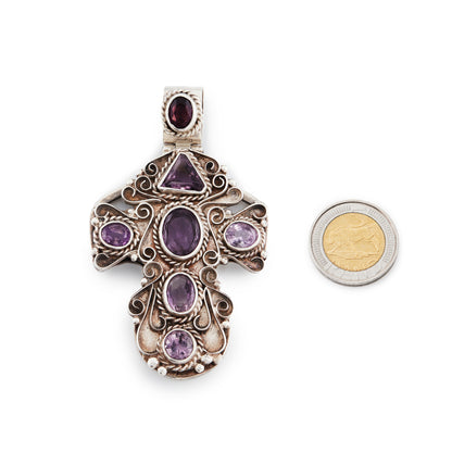 Mexican Sterling Silver Amethyst Cross Pendant