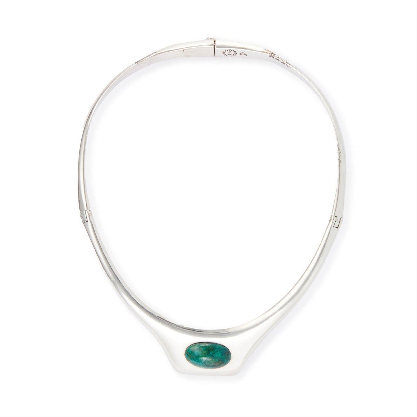 Stylish sterling silver Mexican Mid-Century choker set with a vibrant azurite cabochon stone.