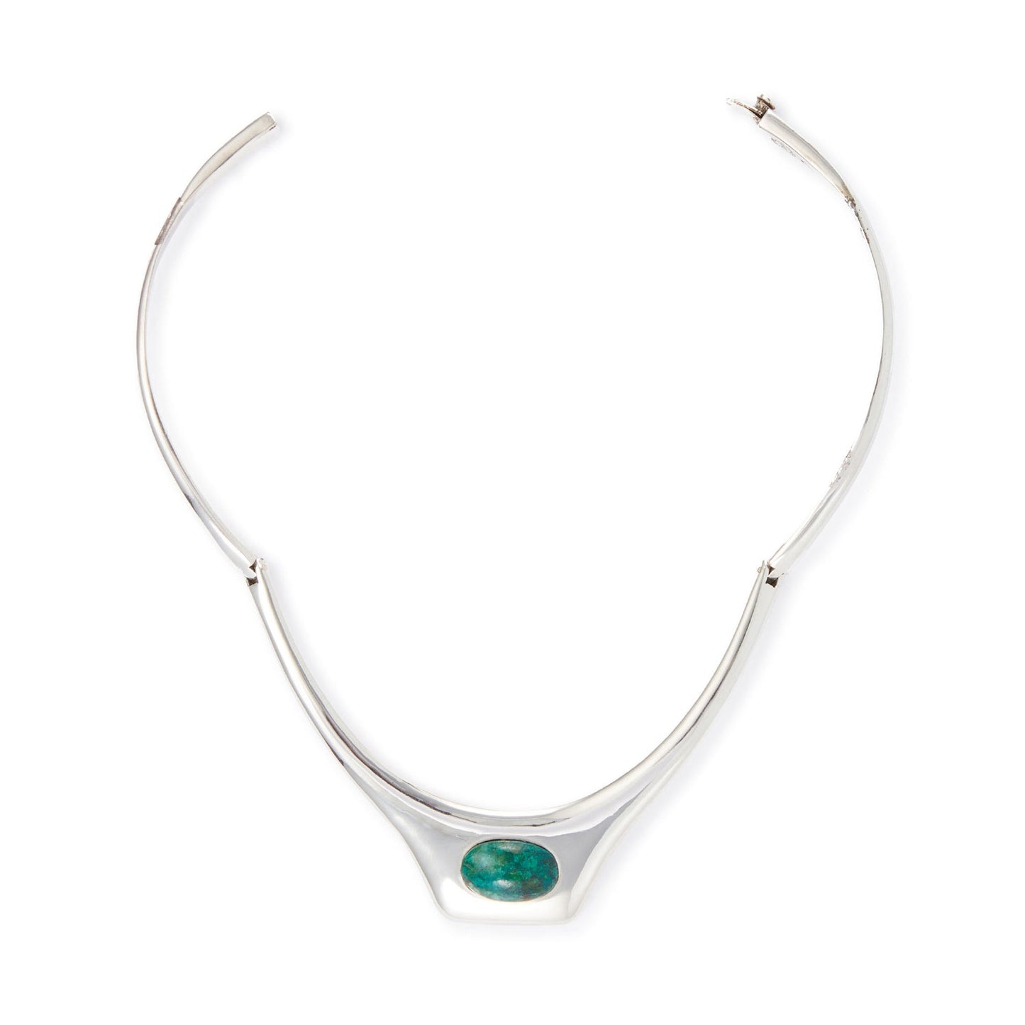 Stylish sterling silver Mexican Mid-Century choker set with a vibrant azurite cabochon stone.