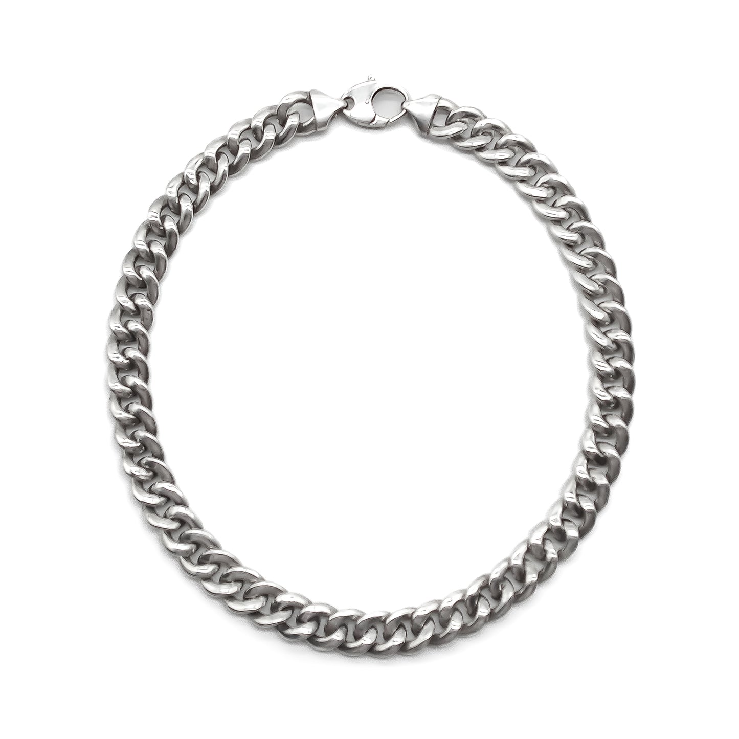 Chunky sterling silver belcher link chain with a lobster clasp.