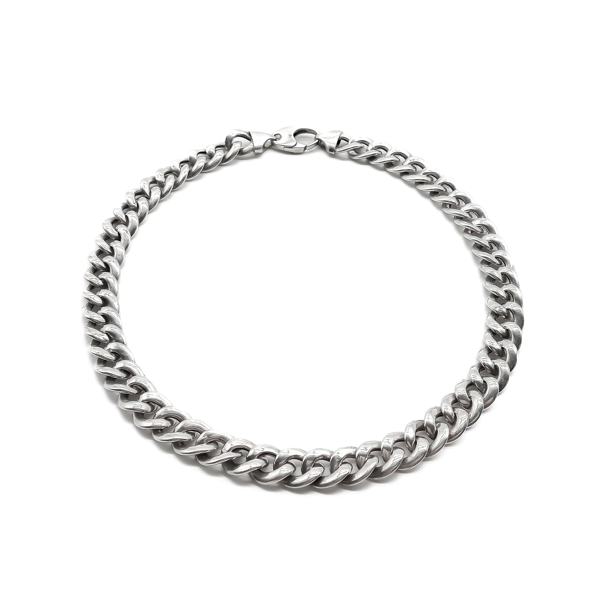 Chunky sterling silver belcher link chain with a lobster clasp.