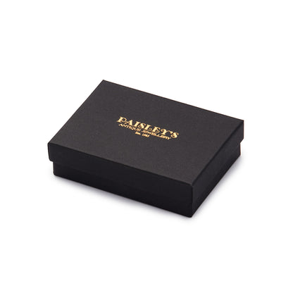 Black luxury antique jewellery box with a gold foil Paisley's Antique Jewellery logo.
