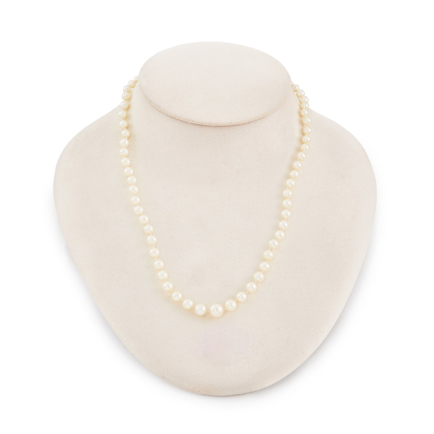 Lustrous string of graduated cultured saltwater pearls with an 18ct white gold Art Deco clasp set with old and mine cut diamonds.
