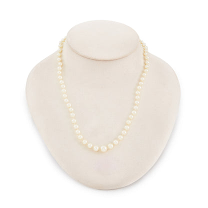 Lustrous string of graduated cultured saltwater pearls with an 18ct white gold Art Deco clasp set with old and mine cut diamonds.