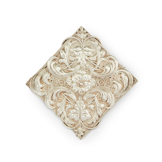 Impressive Mid-Century sterling silver Candida brooch with an intricate repoussé floral design.