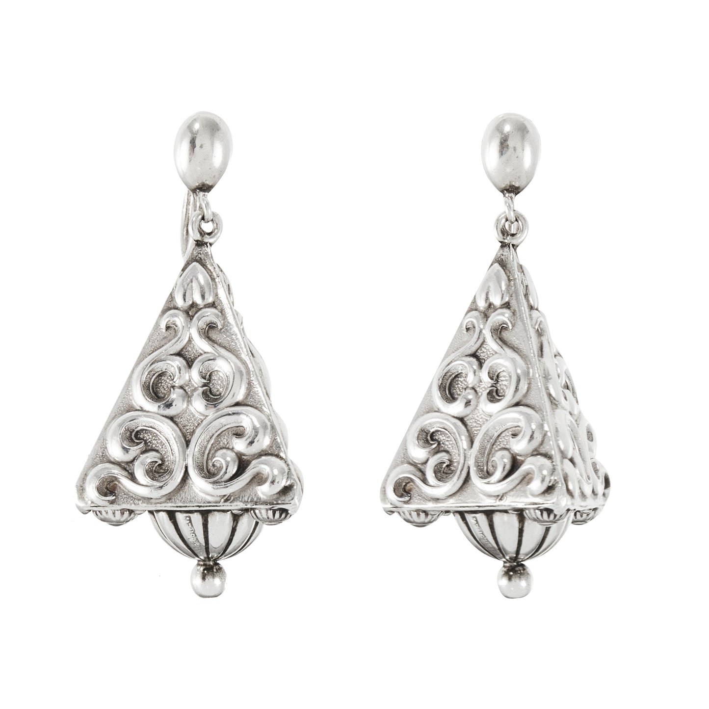 Sought-after pyramid shaped Candida (unmarked) drop earrings with screw-on backs. Beautiful repoussé work.