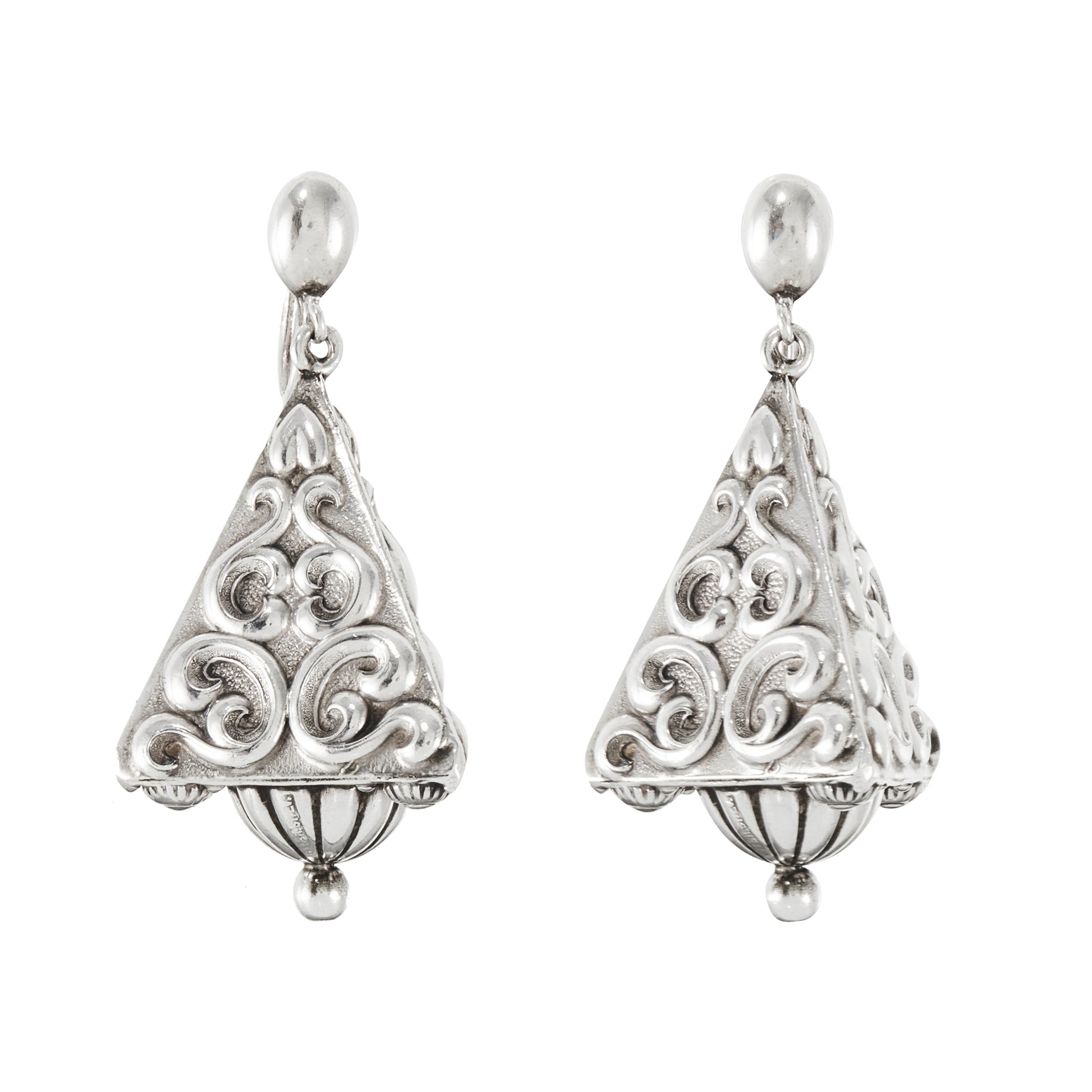 Sought-after pyramid shaped Candida (unmarked) drop earrings with screw-on backs. Beautiful repoussé work.