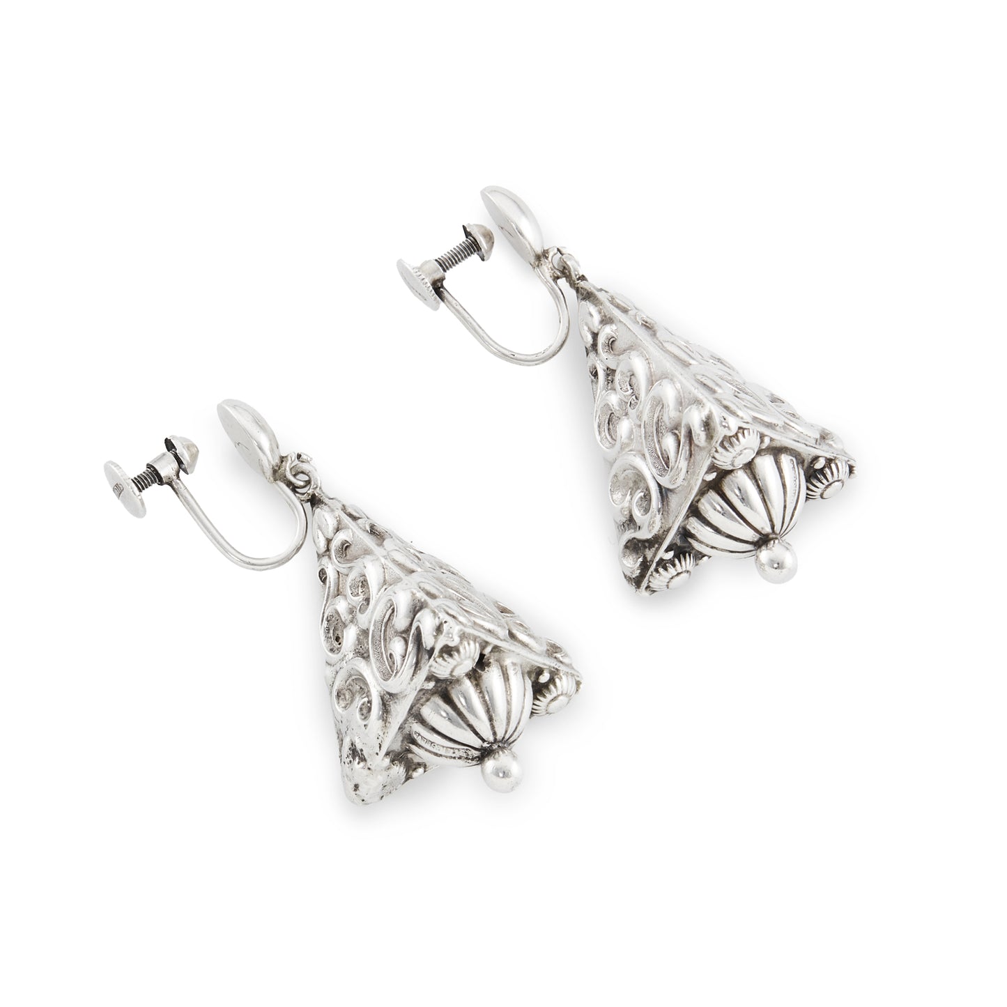 Sought-after pyramid shaped Candida (unmarked) drop earrings with screw-on backs. Beautiful repoussé work.