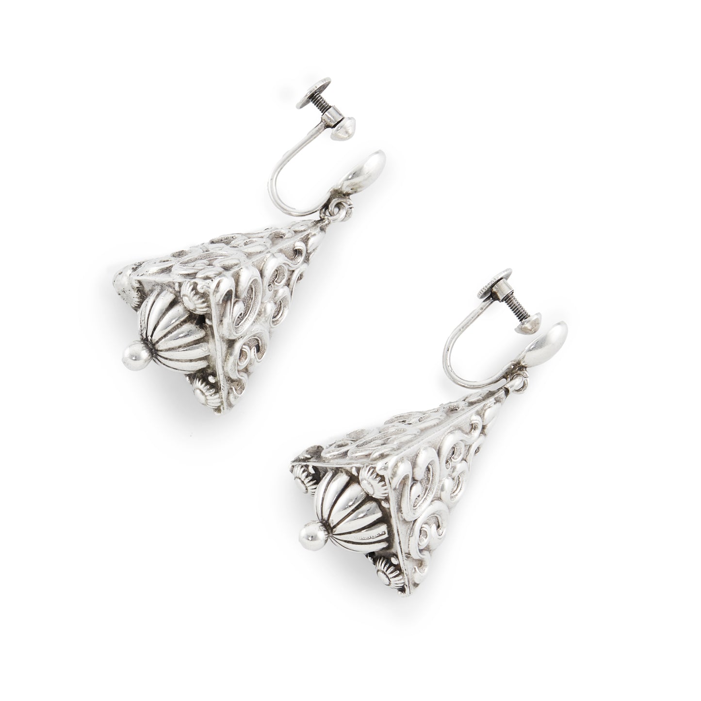 Sought-after pyramid shaped Candida (unmarked) drop earrings with screw-on backs. Beautiful repoussé work.