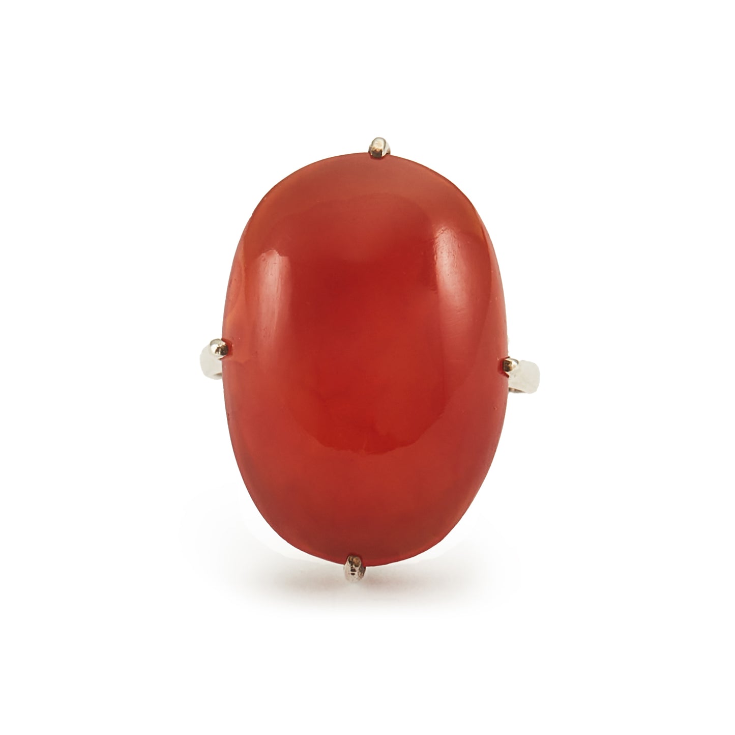 Gorgeous Chinese silver ring set with a vibrant opaque orange-red carnelian cabochon.