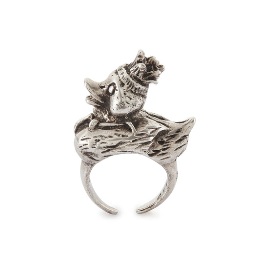 Funky handmade designer silver duck ring. Adjustable ring size. Italy