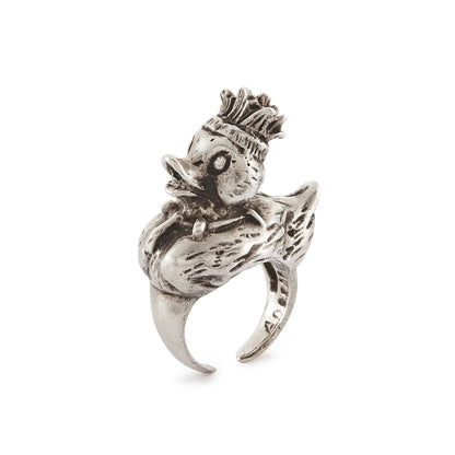Funky handmade designer silver duck ring. Adjustable ring size. Italy
