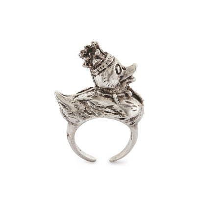 Funky handmade designer silver duck ring. Adjustable ring size. Italy