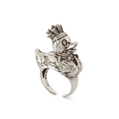 Funky handmade designer silver duck ring. Adjustable ring size. Italy