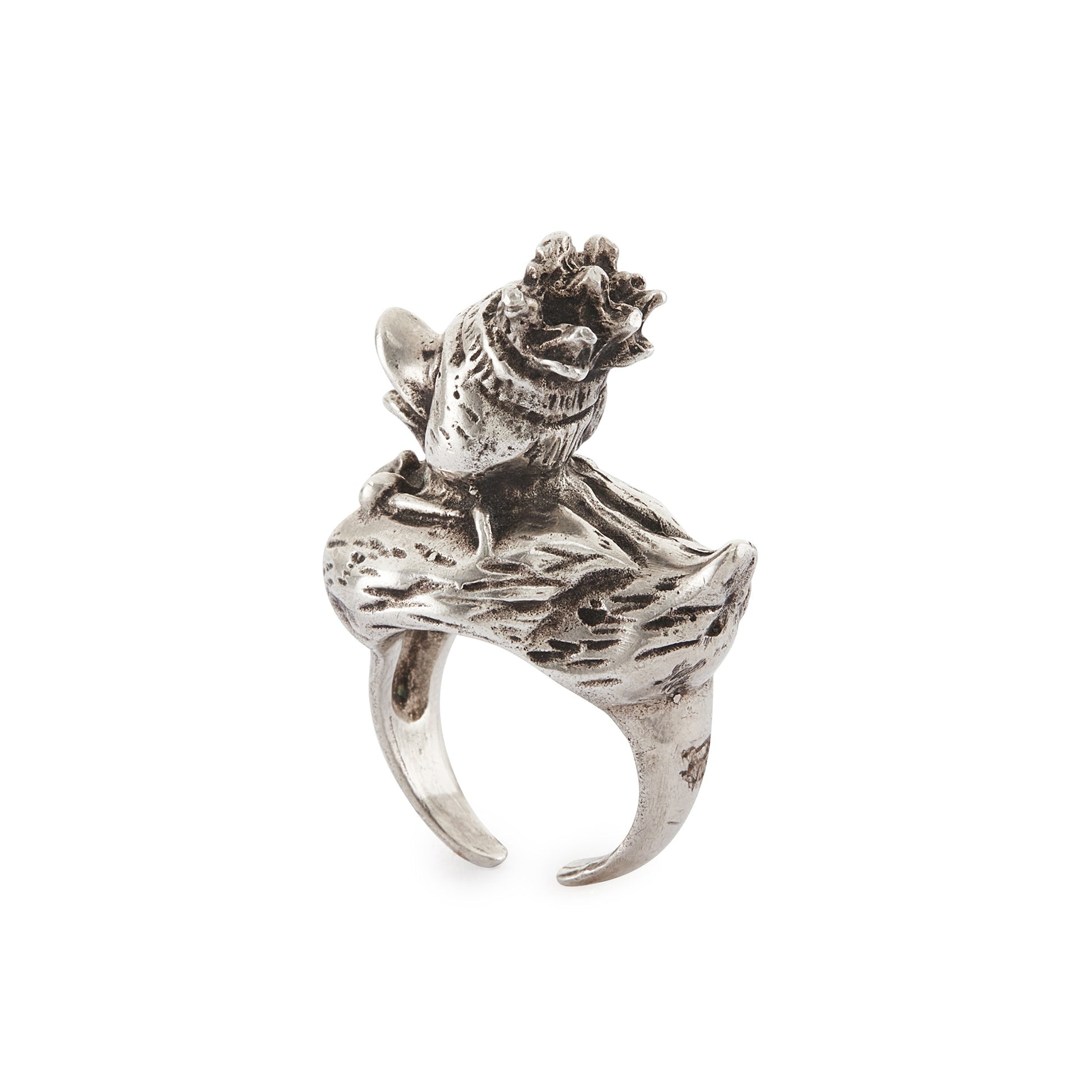 Funky handmade designer silver duck ring. Adjustable ring size. Italy