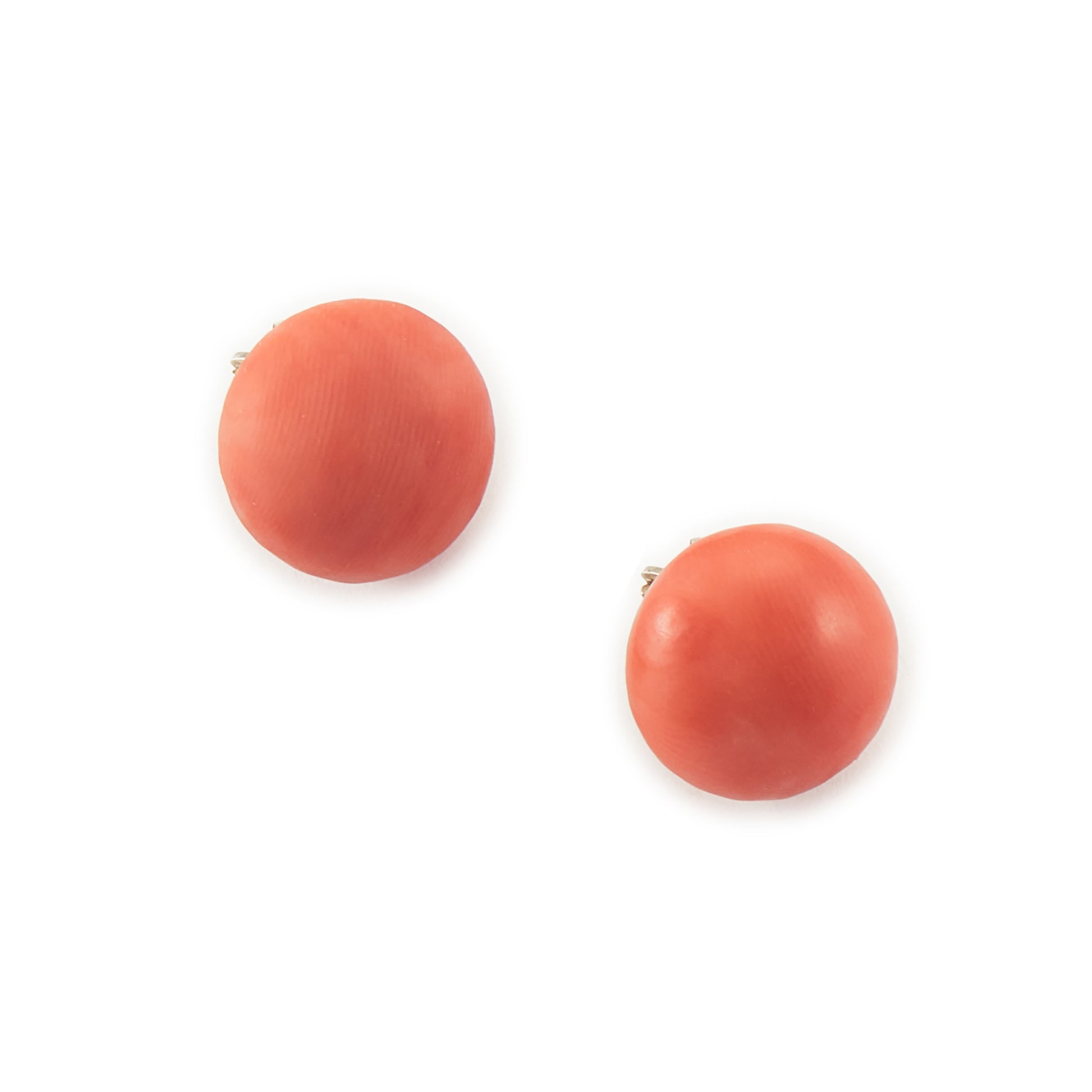 Lovely silver gilt round natural coral clip on earrings.