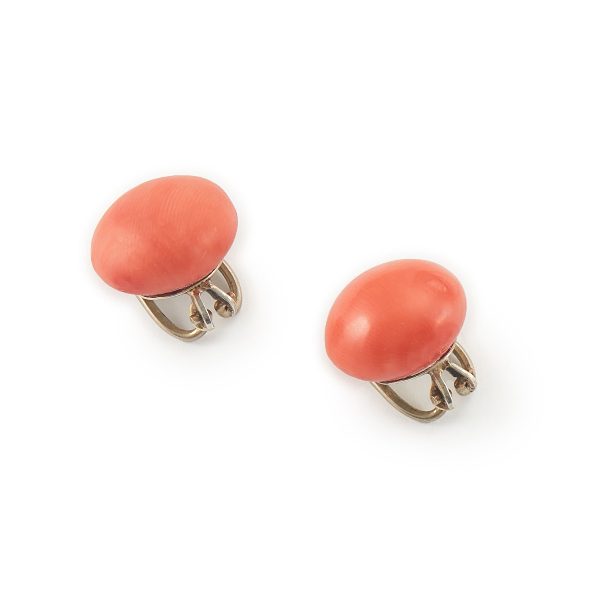 Lovely silver gilt round natural coral clip on earrings.