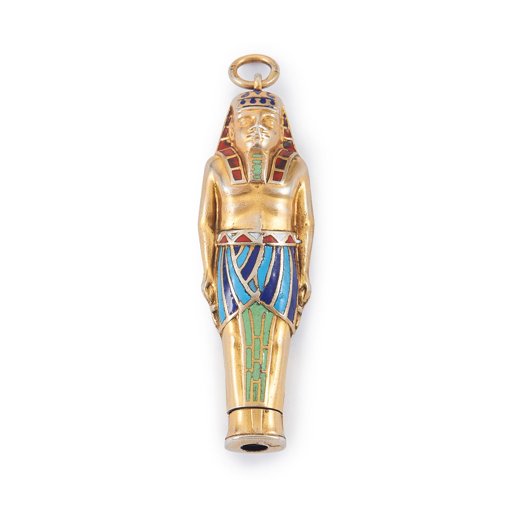 Highly collectible Egyptian silver gilt pharaoh pendant with colourful enamel detail. Pencil lead is missing.