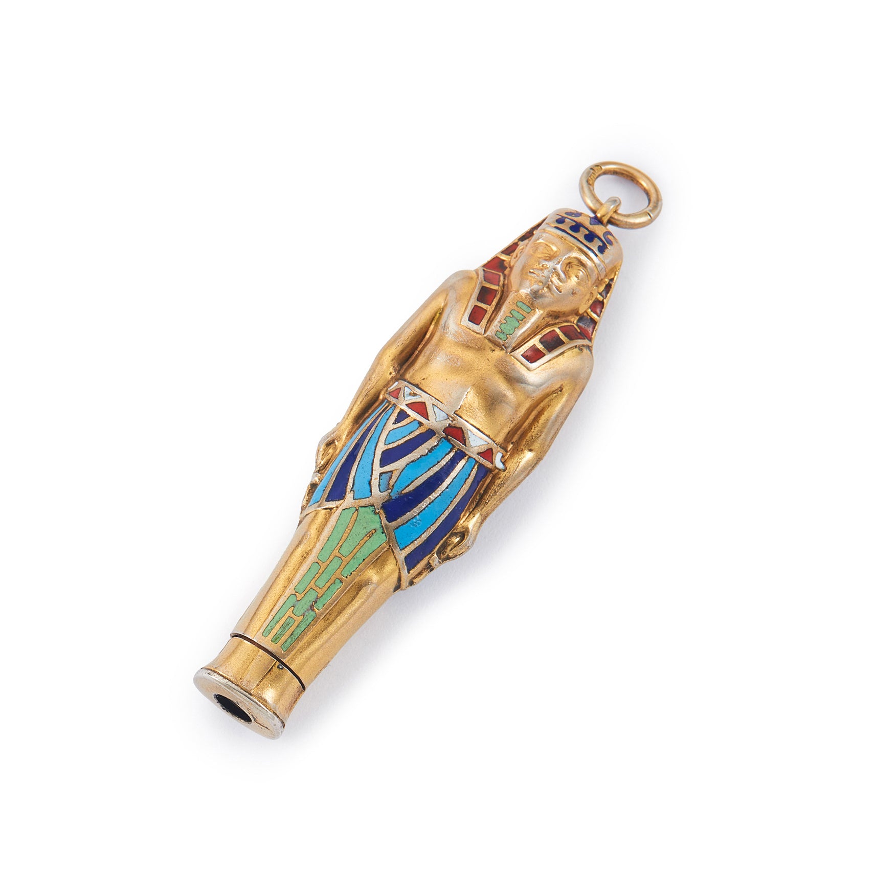 Highly collectible Egyptian silver gilt pharaoh pendant with colourful enamel detail. Pencil lead is missing.