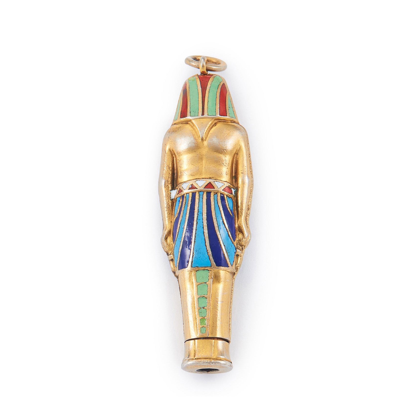 Highly collectible Egyptian silver gilt pharaoh pendant with colourful enamel detail. Pencil lead is missing.