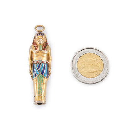 Highly collectible Egyptian silver gilt pharaoh pendant with colourful enamel detail. Pencil lead is missing.