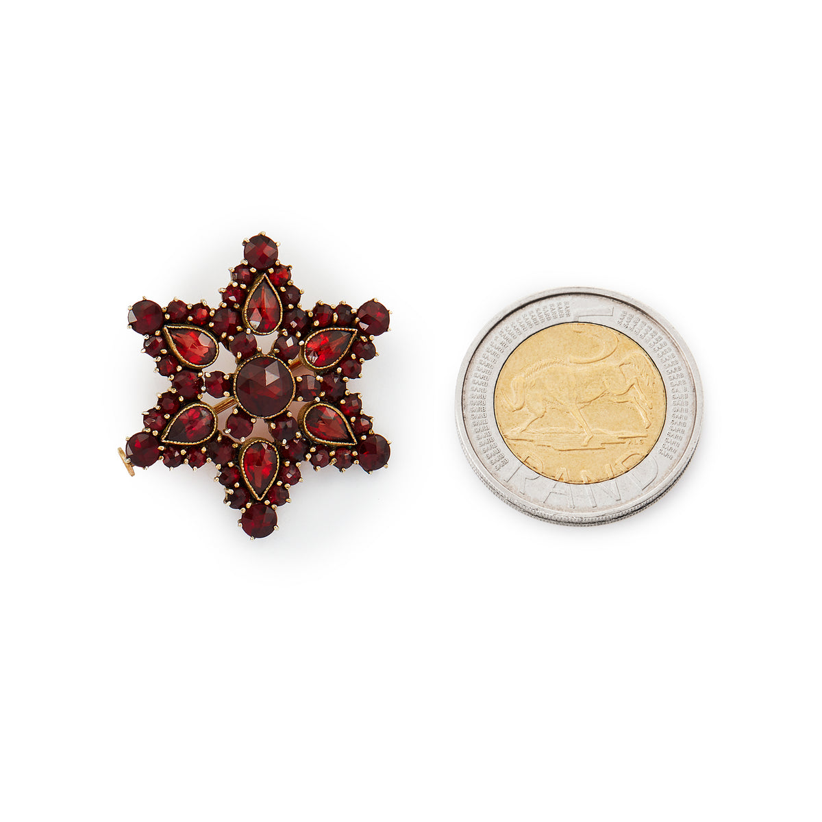 Lovely silver gilt brooch with beautifully faceted Bohemian garnets in a star setting. Circa 1930s