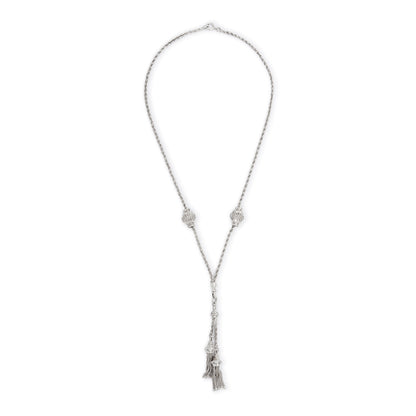 Sought after silver Victorian albertina with two ornate sliders and two dangling tassels in the centre. Clasp has been replaced.