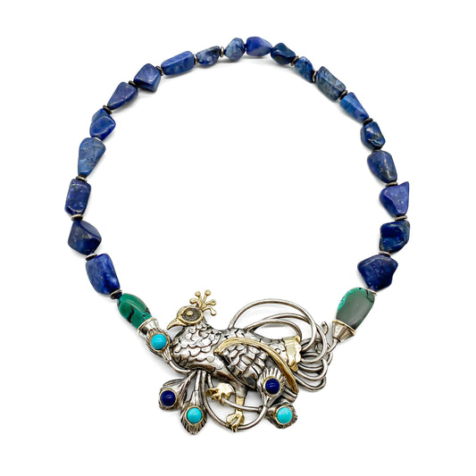 Silver and Gold Lapis Lazuli and Turquoise Necklace