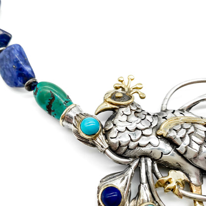 Silver and Gold Lapis Lazuli and Turquoise Necklace